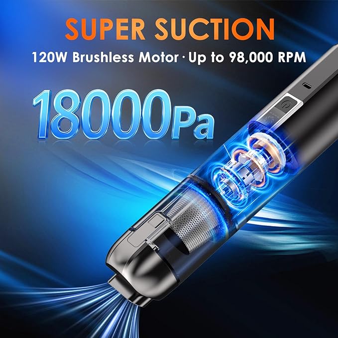 Real 3-in-1 Car Vacuum Cleaner &amp Heavy Duty Tire Inflator 150PSI Portable Air Pump with 18000Pa Brushless Suction LED Camping Light Cordless Handheld Vacuum for Car Tire Bed Gift