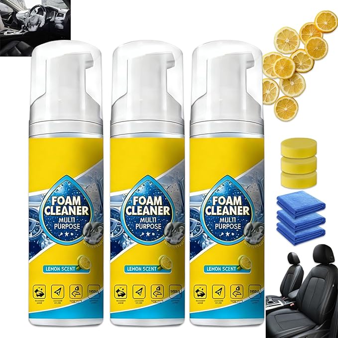 Powerful &amp Multipurpose Car Interior Foam Cleaner All-Purpose Rinse-Free Foam Cleaner Spray Car Seat Cleaner Spray Foam Deep Penetration Rich Foaming Stain Remover (3PCS 150ML)