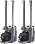 Toilet Plunger and Brush Bowl Brush and Heavy Duty Toilet Plunger Set with Ventilated Holder 2-in-1 Bathroom Cleaning Combo with Modern Caddy Stand for 5.7-inch Toilet Drain(Grey 2 Set)