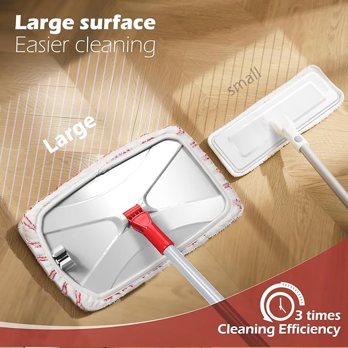 Masthome Extra Large Microfiber Mop for Floor Cleaning 16“ Flat Mop with 5 Pad for Wet &amp Dry Use Dust Mop for Hardwood Laminate Tile Ceramic 1 Cleaning Scraper Included-Red