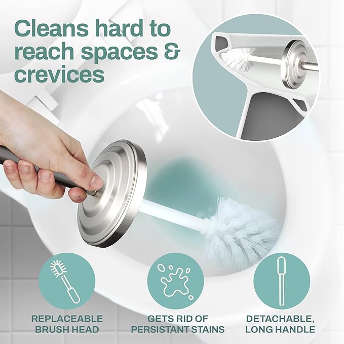 2 Pack Stainless Steel Modern Toilet Brush &amp Holder Set Bathroom Bowl Cleaner Brush with Caddy