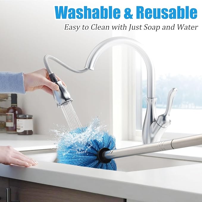 Duster Cobweb Duster with Extension Pole Medium Stiff Bristles Cobweb Duster Head &amp 6-Feet Stainless Steel Pole Ceiling Fan Duster for Outdoor Indoor Cleaning
