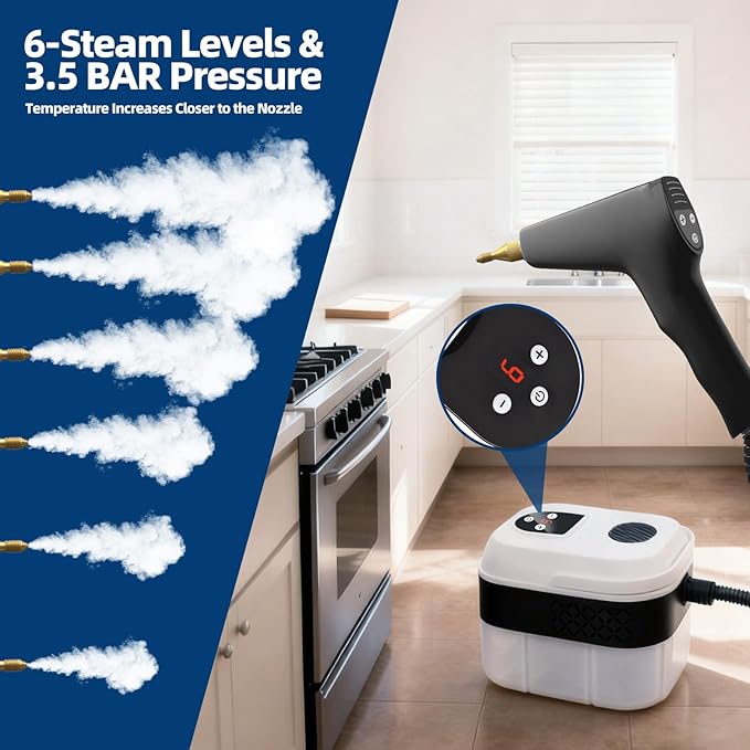 Steam Cleaner Portable Steamer for Cleaning with 15pcs Accessories 6-Level Adjustable Handle15s Heat-Up 1500W Pressurized Handheld Steam Cleaner for HomeKitchen Bathroom CarTileGrout