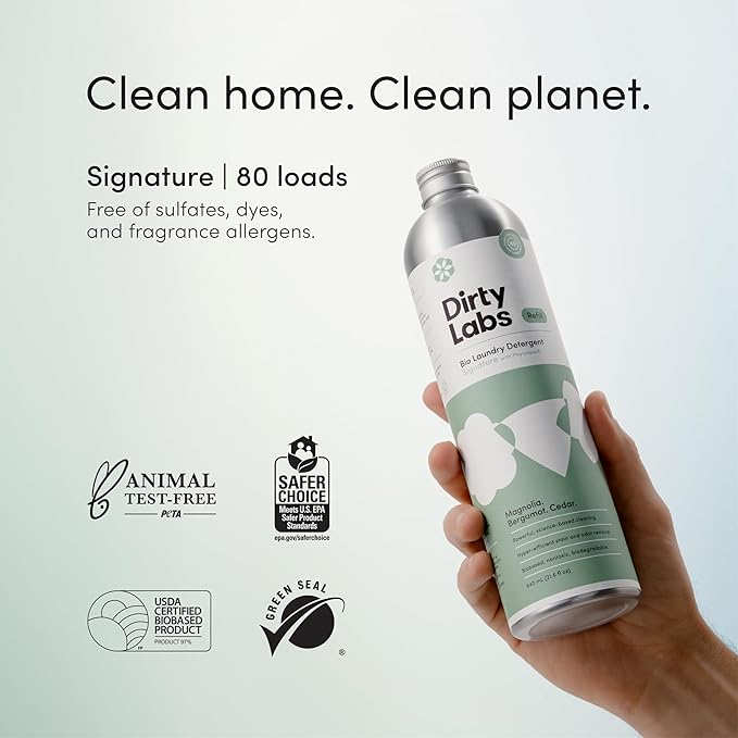 Dirty Labs | Signature Sustainable Set | Signature 80 Loads &amp Bio-Enzyme Booster | Hyper-Concentrated | High Efficiency &amp Standard Machine Washing | Nontoxic Biodegradable