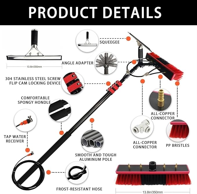 Telescopic Water Fed Pole Kit Window Cleaning Pole Brush HoseOutdoor Tall Window Cleaner Car Glass Solar Panel Cleaning SystemWater Fed Brush Extendable Pole Kit Washing Tool ( Size : 12FT/3.6M )