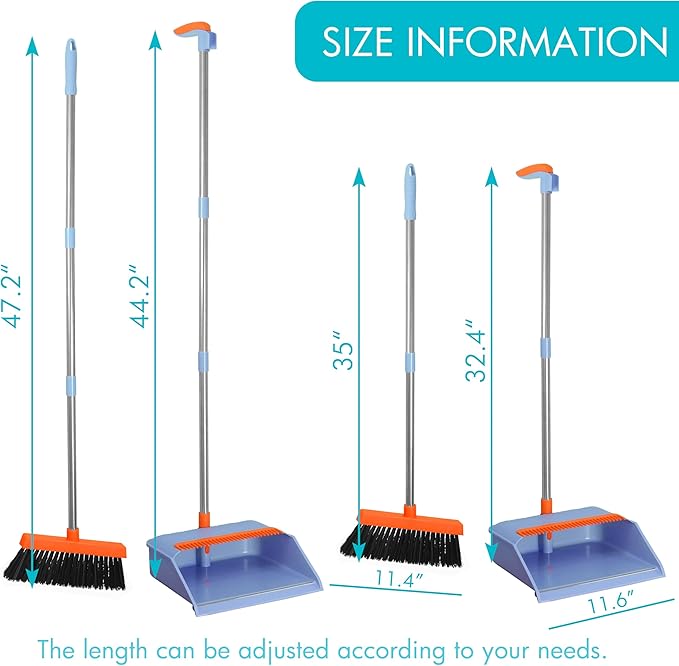 PHYEX 2-Pack Broom and Dustpan Set for Sweeping Indoor Broom Dustpan with 48 Long Handle Broom with Dustpan Combo Set(Purple)