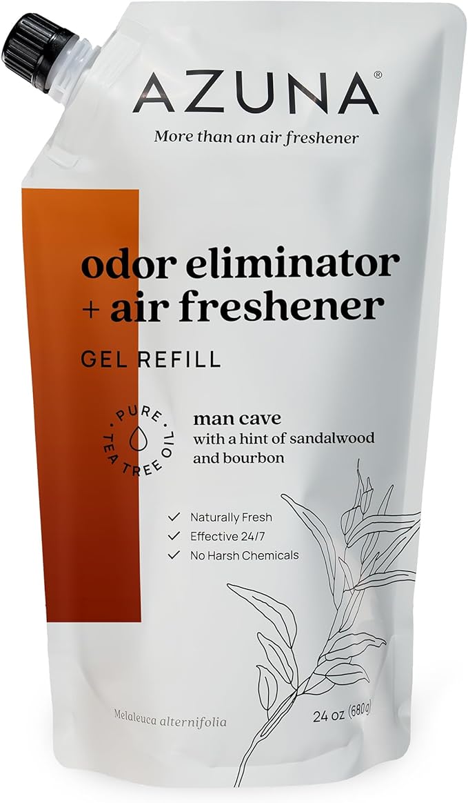 Azuna Air Freshener and Odor Eliminator for Strong Odor Gel 24oz Refill Pouch | Plant-Based &amp Long Lasting | Pet Smoke Home and Bathroom | Sandalwood | Lasts 60–90 Days