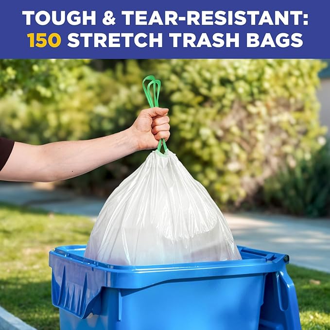 30 Gallon Trash Bags Drawstring White Garbage Bags 30 gallon 30 x 33 Trash Can Liners 1 Mil Pack of 150