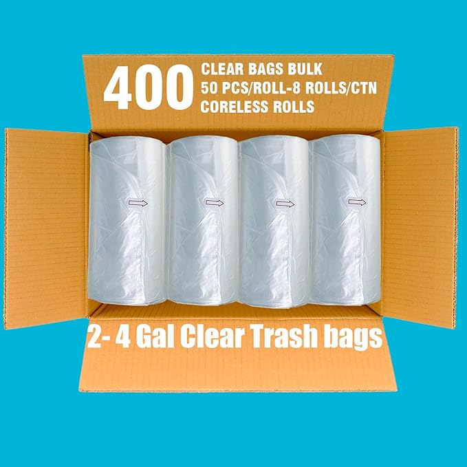 2-4 Gallon Trash Bags 400 Count Unscented Small Clear Plastic Recycling Bags