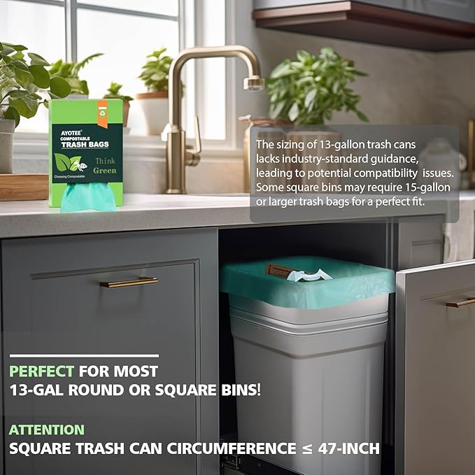 Compostable Trash Garbage bagsAYOTEE 13-15 Gallon Tall Kitchen Trash BagsHeavy Duty Unscented 1.18Mils 55 Liter60 CountStrong Thicken Rubbish Waste Can Liners for Kitchen Garden Home