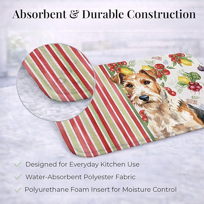 Caroline's Treasures Wire Fox Terrier Vegetables Dish Drying Mat Absorbent Dish Drying Mat Pad for Kitchen Counter Dish Drainer Mat for Countertop 14 x 21 Multicolor