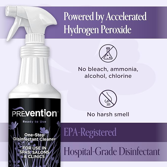 Prevention Ready-To-Use Disinfecting Cleaner – Hospital Grade Disinfectant Spray Solution for Salons Spas Clinics Surfaces – Sanitizing Solution &amp Two Reusable Sprayers – 32oz Bottle (6 Pack)