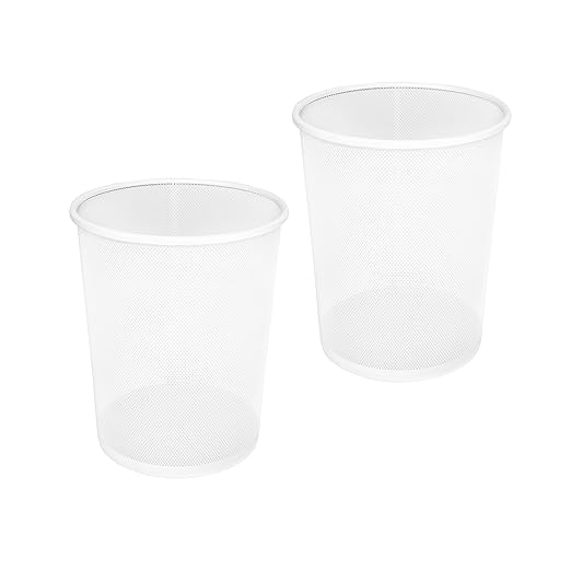 Seville Classics 2-Pack Steel Mesh Round Trashcan Wastebasket for Trash or Recycle in The Home Office or Garage White 6 Gallon