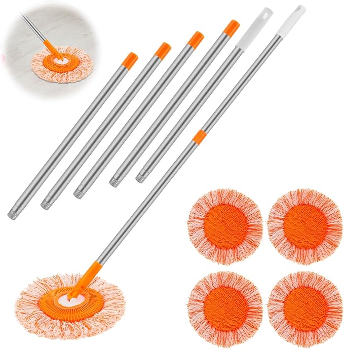 Wall Cleaner Mop with 90 Long Handle Baseboard Cleaner Tool Duster Round Dust Mop with 5 Replacement Pads  Dry and Wet Ceiling Cleaning Tool for Painted Walls Window Floor