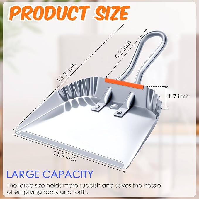 Mumufy 4 Pack Industrial Metal Dustpan 12 Heavy Duty Dust Pan with Handle Handheld Dustpan Wide Scooper Dust Debris Sweeping Tool Precision Edge Ideal for Cleaning Indoor Outdoor Surfaces (Silver)