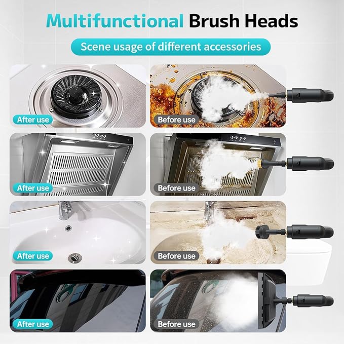 Pressurized Steam Cleaner 54oz Large Tank Portable Steamer for Cleaning with 15-Piece Kit 15s Fast Heat-Up 3-Level Control Handheld Steam Cleaner for Home Car Kitchen Tile Grout(White)