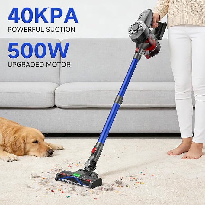 Hearten Cordless Vacuum CleanerUpgraded Stick Vacuum with LED Display Anti-Tangle Self-StandingAnti-TangleLightweightVacuum Cleaner for Home Pet Hair Carpet Hardwood Floor