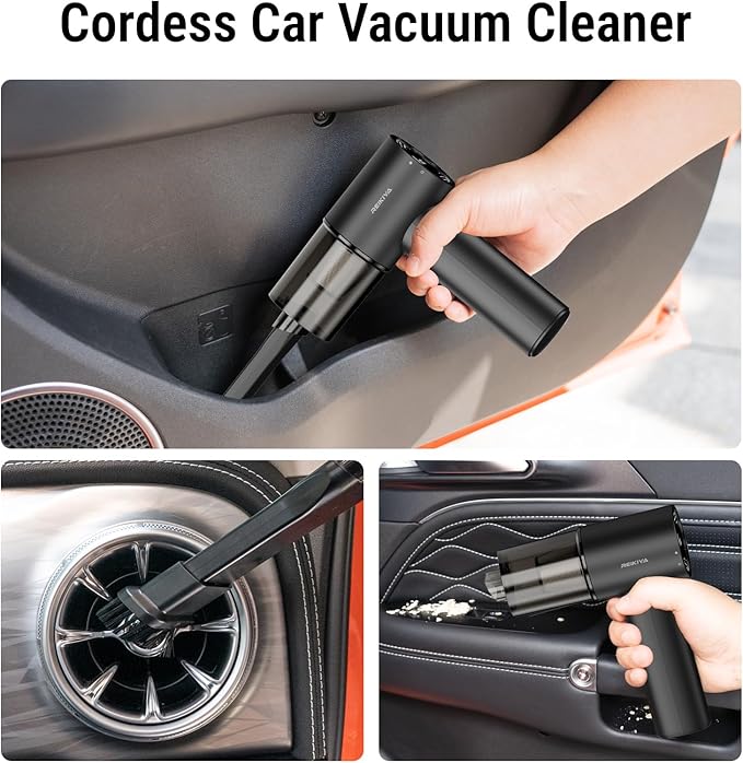 REIKIYA Car Vacuum Cleaner Portable Cordless 14000PA Compressed Air Duster 150000RPM Blower for Keyboard Computer Cleaning with LED Light&amp 7800mAh Battery Inflator Pump for Balls Inflatable Mattr
