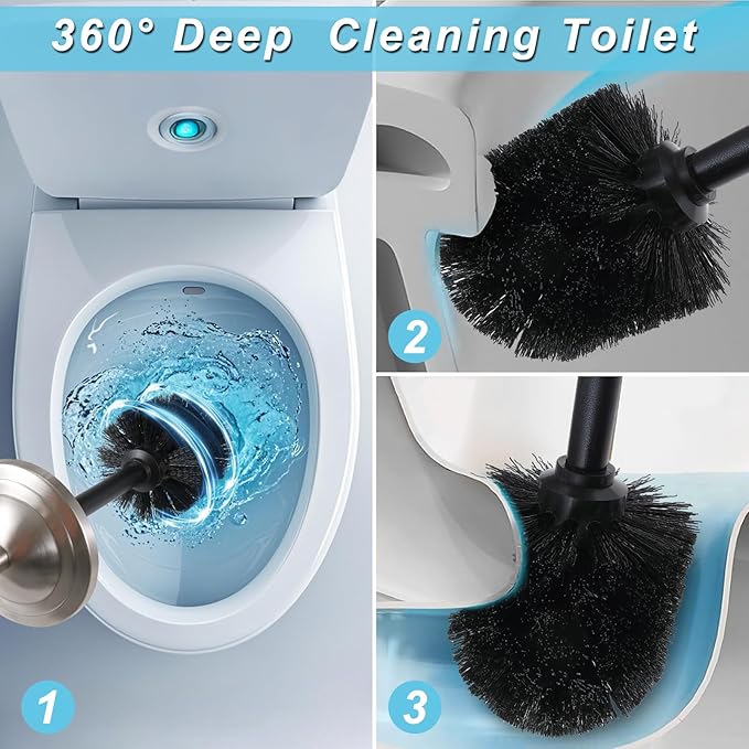 Brushed Nickel Toilet Brush and Holder Set304 Stainless Steel Toilet Bowl Brush and Holder for BathroomSilver Heavy Duty Toilet BrushDurable Scrubbing BristlesSplash ResistantLong Handle