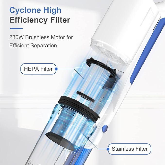 whall Cordless Vacuum Cleaner Upgraded Strong Suction Brushless Motor Cordless Stick Vacuum CleanerLightweight Handheld Vacuum for Home Pet Hair Carpet Hard Floorup to 55mins RuntimeAzure