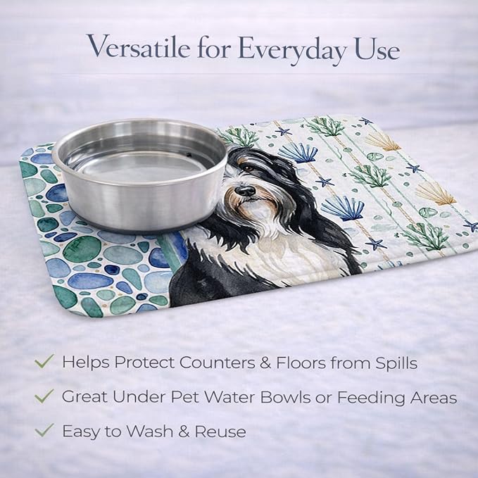Caroline's Treasures Black Bearded Collie Coastal Sea Glass Dish Drying Mat Absorbent Dish Drying Mat Pad for Kitchen Counter Dish Drainer Mat for Countertop 14 x 21 Multicolor
