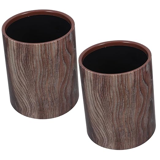 Garneck Lidless Imitation Wood Grain Trash Can Round Wastebasket for Kitchen Living Room Bathroom Office Stylish Garbage Collecting Bin for Indoor Use