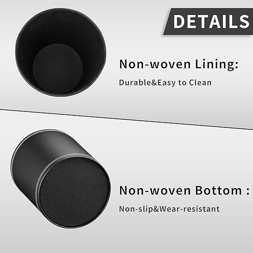 GORESE Pu Leather Trash Can 2.6 Gallon Black Bathroom Trash Can Small Office Garbage Can Wastebasket for Bedroom Kitchen Round Trash Bin Decorative Under-Sink/Desk/Home Easy to Clean