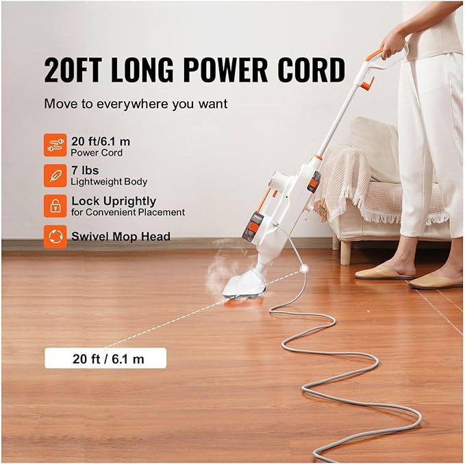 Steam Mop 8-in-1 Hard Wood Floor Cleaner with 7 Replaceable Brush Heads for Various Hard Floors Like Ceramic Granite Marble Linoleum Natural Floor Mop with 2 pcs Machine Washable Pads