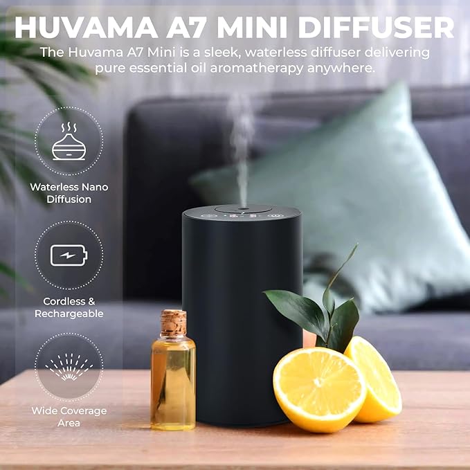 Waterless Essential Oil Diffuser – Aromatherapy Scent Diffusers for Home Office Hotel Bedroom – Modern and Elegant Mini Fragrance Diffuser – Cordless and Portable with Digital Display(Grey)