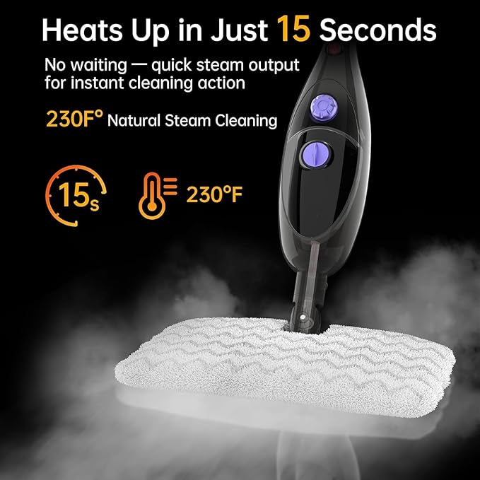 Steam Mop 12-in-1 Handheld Steam Cleaner 15-Second Heat Up 400ml Tank Adjustable Steam Control for Hardwood Floors Tile Carpet Windows Furniture Multi-Surface Cleaner with Washable Pads