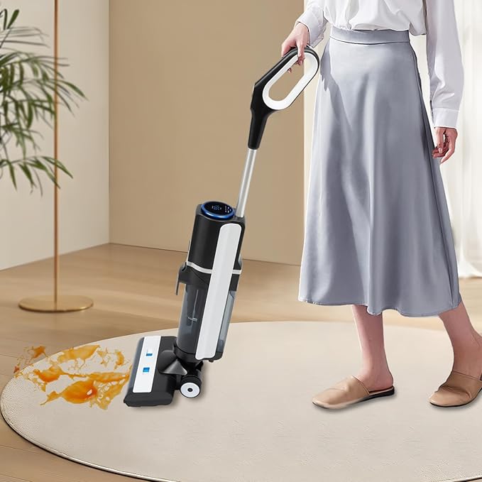 Wet Dry Vacuum Cleaner Cordless Floor Cleaner 200W 14000Pa Stick Vacuum and Mop with LCD Display &amp Voice Announcement One-Step Edge to Edge Cleaning for Home Office Hotel 100-240V