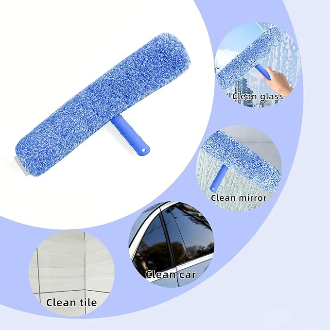 Squeegee with Shelf Storage for Window CleaningWindow Cleaning Squeegee kit with Bucket&ampMicrofiber ScrubberBathroomShower DoorsMirrorsTilesand Car Windows Blue