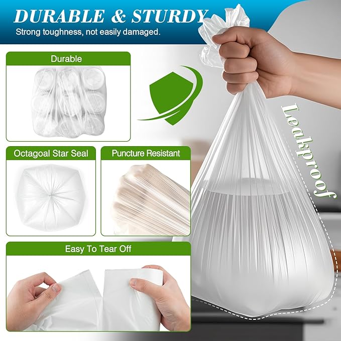 Charmount Small Trash Bags 2-4 Gallon 1000 Count Unscented White Plastic Wastebasket Liners for Bathroom Mini Garbage Can or Bin