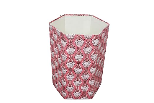 Generic 3.3 Gallon Cotton Hand Block Printed Paper Waste Basket |Small Decorative Trash Can for Housewarming Gifts in Living Room Bedroom Bathroom | Eco-Friendly Plastic-Free (1 PINK LOTS)