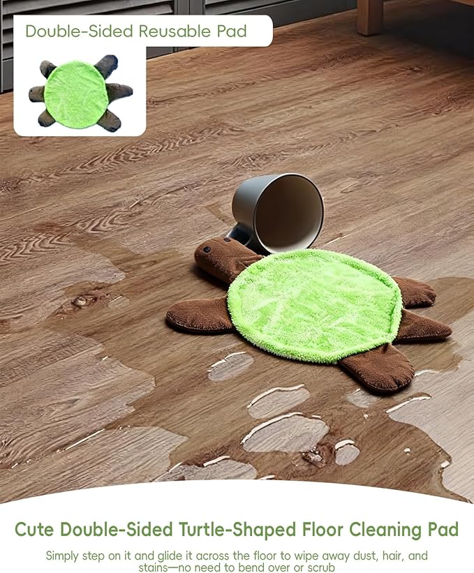 Floor Turtle Foot Mop Cute Double-Sided Turtle Foot Mops Cute Double-Sided Turtles Shaped Floor Cleaning Pad or Dust and Hair Washable Reusable Foot Cleaner (23.62 in)