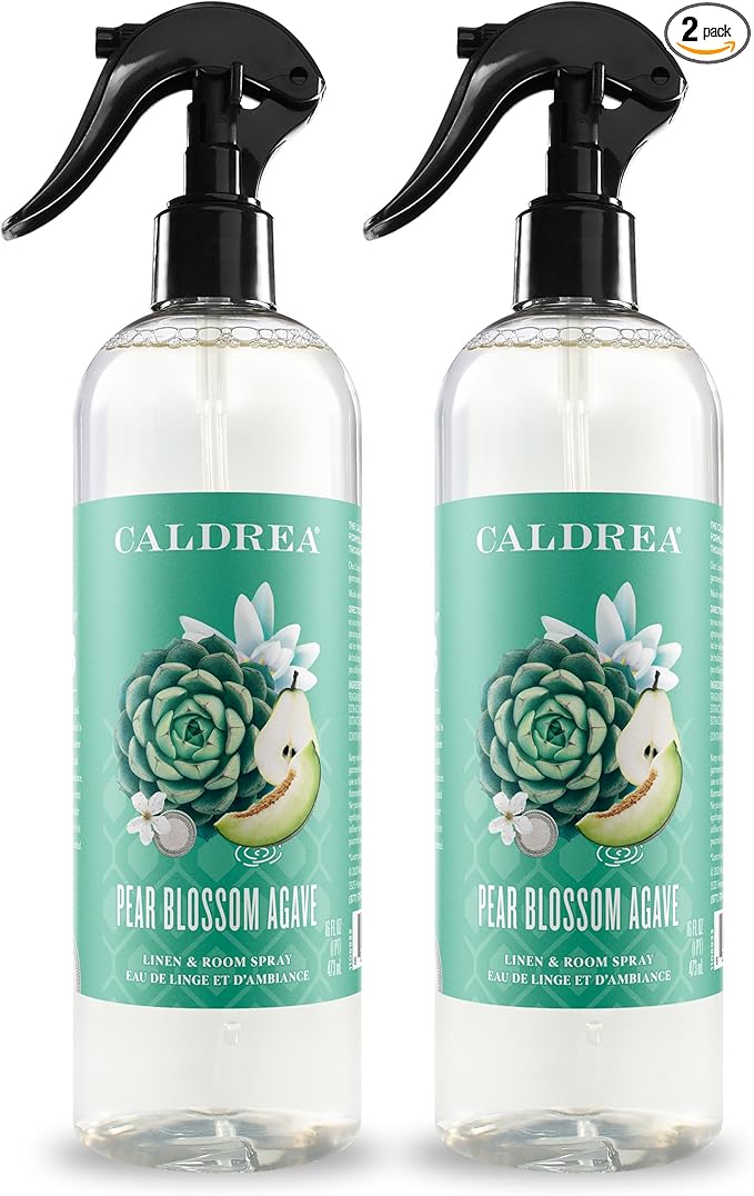 Caldrea Linen and Room Spray Air Freshener Made with Essential Oils Plant-Derived and Other Thoughtfully Chosen Ingredients Pear Blossom Agave Scent 16 oz 2 Pack