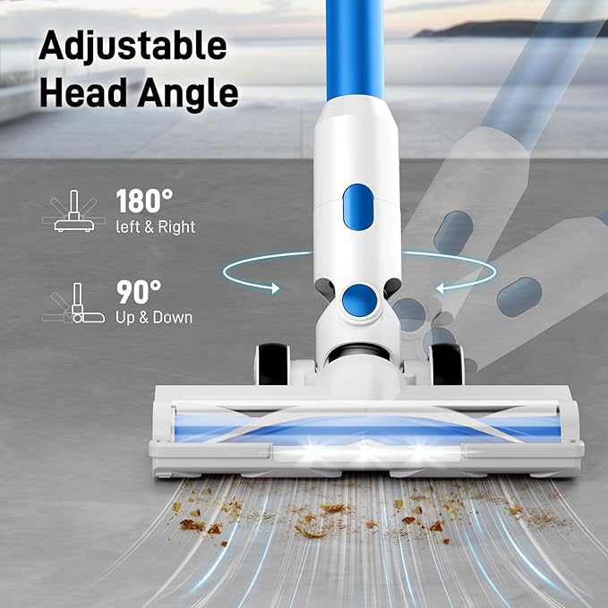 KIKETECH Cordless Vacuum Cleaner Stick Vacuum with 45Mins Runtime 8 in 1 Vacuum Cleaners1.8 L Dust Cup Rechargeable Vacuum Pet for Hair Carpet Hardfloor (Blue)