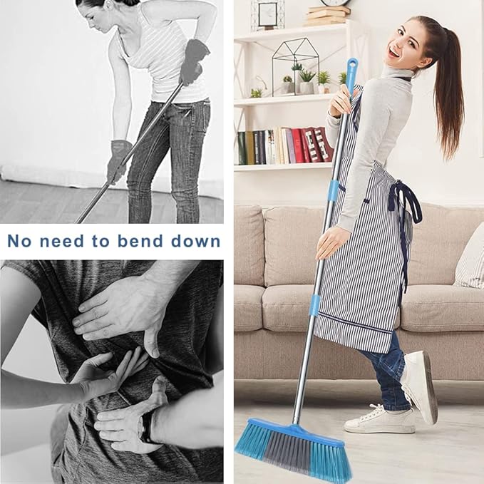 LandHope Heavy Duty Broom 15.75in Wide Push Broom 45.67in Long Handle Adjustable Floor Sweeper for Indoor Outdoor Commercial Warehouse Home Kitchen Patio Garden Garage