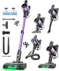 Cordless Vacuum Cleaner 10 in 1 Stick Vacuum with Powerful Suction Hose Green LED Light Anti-Tangle Brush Lightweight Rechargeable Vacuum Cleaner for Home Hardwood Floors Carpets