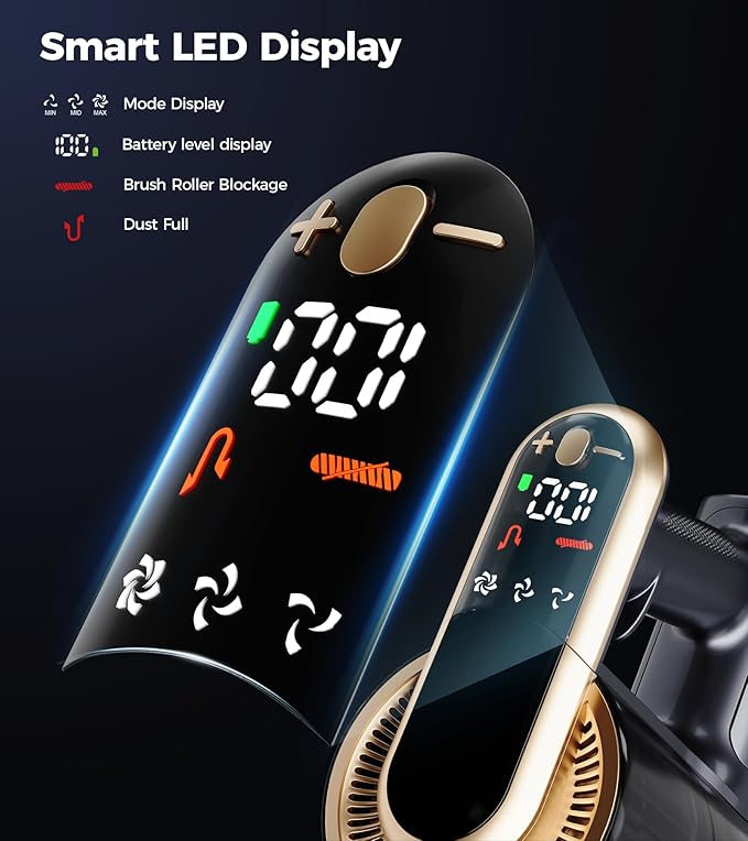 RENDOW Cordless Vacuum Cleaner 550W 45Kpa 65Mins Vacuum Cleaners for Home Self-Standing Cordless Stick Vacuum with LED DisplayAnti-Tangle Rechargeable Wireless Vacuum for Pet Hair/Carpet/Hard Floor
