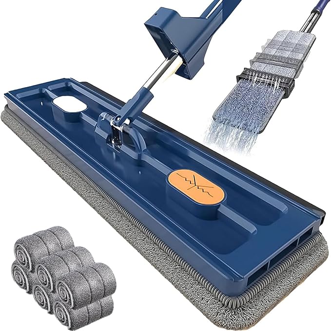 Large Flat Mop Set Rotation Floor Tool with 2/4/6 Microfibre Mop Pads Absorbent Storage Household Tool
