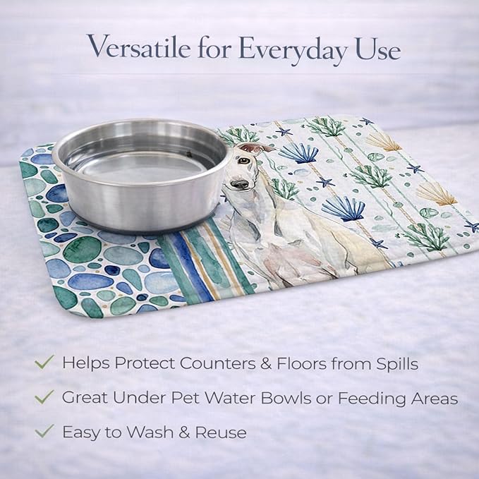 Caroline's Treasures White Whippet Coastal Sea Glass Dish Drying Mat Absorbent Dish Drying Mat Pad for Kitchen Counter Dish Drainer Mat for Countertop 14 x 21 Multicolor