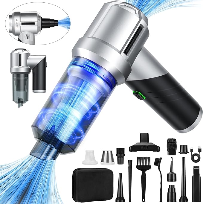 Car Vacuum Portable Cordless with 18000PA Super Suction 4 in 1 Portable Air Blower/Car Vacuum 90°Foldable Handheld Rechargeable Brushless Motor Gifts for Valentine's Day for Home PC