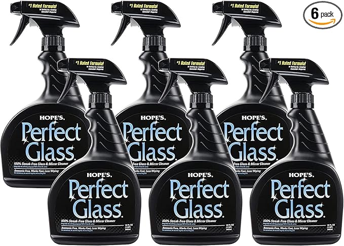 HOPE'S Perfect Glass Cleaner Spray Streak-Free Ammonia-Free Window Mirror Screen Tinted Glass and Shower Door Cleaner Indoor and Outdoor Glass Surfaces 32 Fl Oz Pack of 6