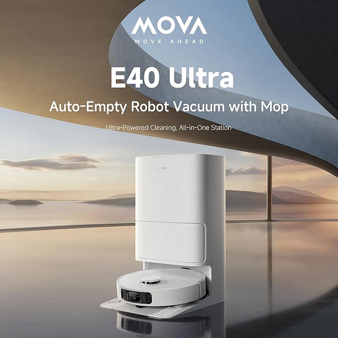 Mova E40 Ultra Robot Vacuum and Mop 19000Pa Suction Extenable &amp Liftable Mop All-in-One Station Auto-Empty Auto Washing &amp Hot Air Drying 360°Obstacle Avoidance App &amp Voice Control