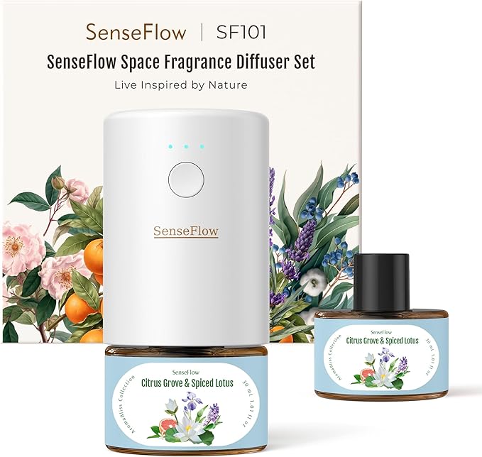 SF101 Pro Plug In Air Freshener Waterless Essential Oil Diffuser Non-Toxic Aroma Diffuser Adjustable 120-Day Natural Scent Mist Covers 1000 Sq Ft- Free 30ml Citrus Grove &amp Spiced Lotus