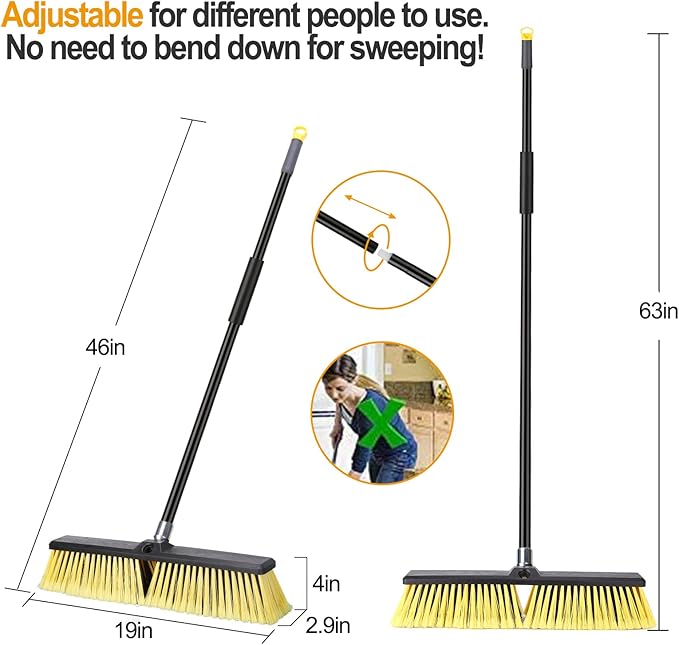 KeFanta 18 Inches Push Broom Outdoor- Heavy Duty Broom with 63 Long Handle for Deck Driveway Garage Yard Patio Warehouse Concrete Floor Cleaning