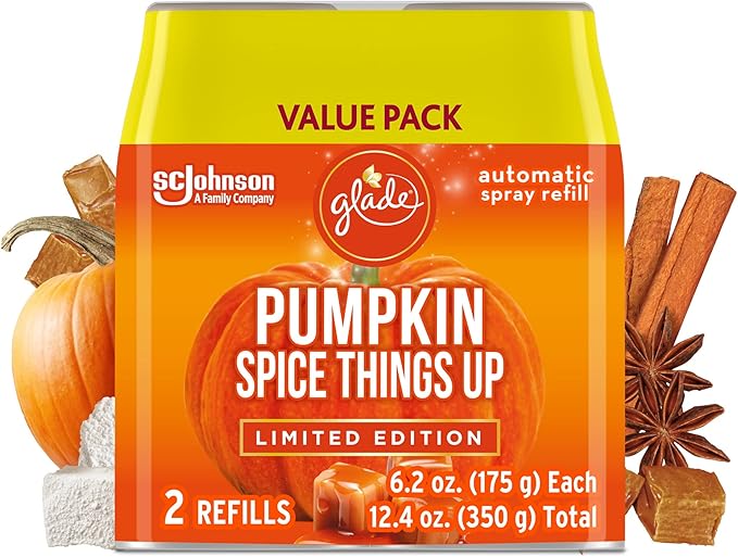 Glade Automatic Spray Refill Air Freshener for Home and Bathroom Pumpkin Spice Things Up 6.2 Oz 2 Count