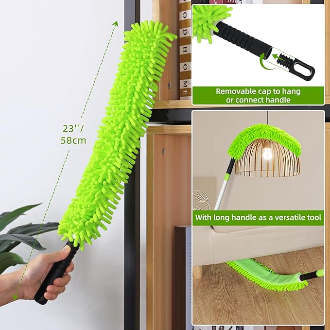 Ceiling Fan Cleaner Duster with 75'' Extension Pole Flexible High Ceiling Fan Blades Cleaning Tool Reusable Skinny Duster for Tight Spaces