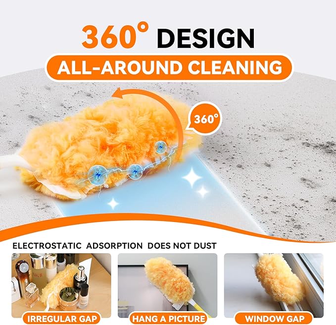 Duster Refills Bulk Compatible with Swiffer Dusters Swiffer Microfibre dust Cleaner for Cleaning Home Office Furniture (Yellow 20 PCS (360°)+Handle)